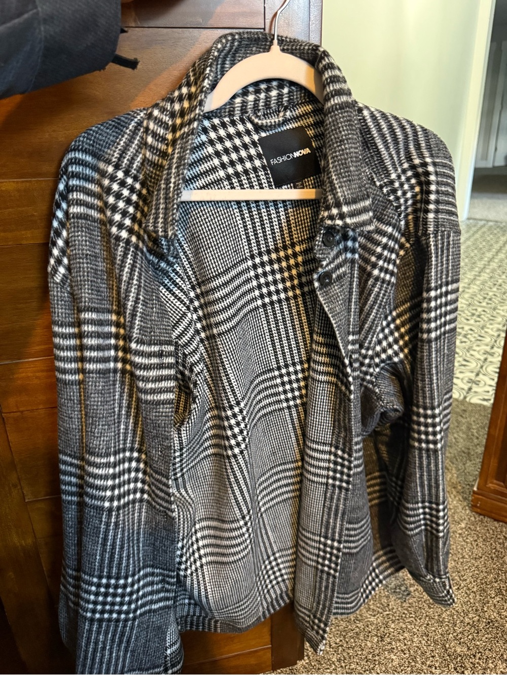 Fashion Nova Black & White Plaid Blazer Jacket
